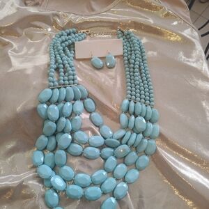 Elegant Blue Beaded Necklace and Earring Set